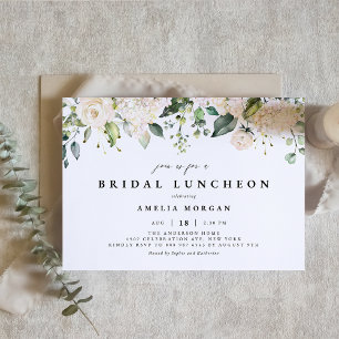 Invitation Roses blanches et Hydrangeas Déjeuner nuptial