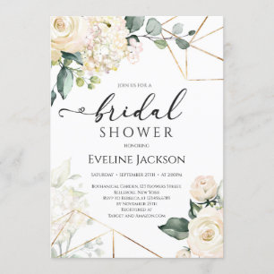 Invitation Roses blanches et hydrangées parties scintillant d