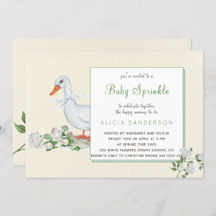 Invitation Roses blanches et oie vintage bébé saupoudrer invi