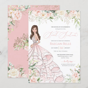 Invitation Roses blanches et roses blanches brillantes Sweet 