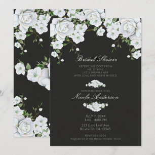 Invitation Roses blanches Fête de l'mariée florale et grise a