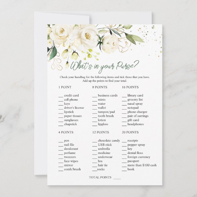 Invitation Roses blanches Mariée verte Ce qui est dans votre  (Devant)