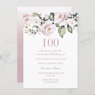 Invitation Roses blanches roses douces Moderne 100e anniversa