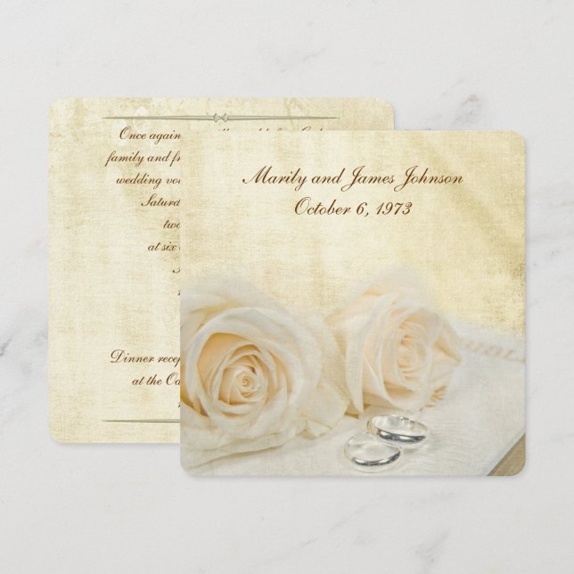 Invitation Roses blanches sur le renouveau de la Bible Vow (Devant / Derrière)