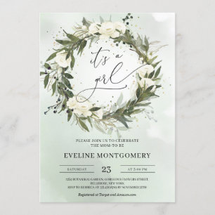 Invitation Roses blanches Verdure couronne Vie C'est une fill
