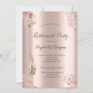 Invitation Roses blanches, Verre de champagne, Retraite d'or 