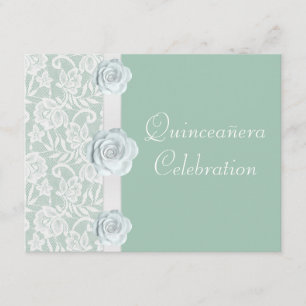 Invitation Roses blancs et anniversaire vert en bon état