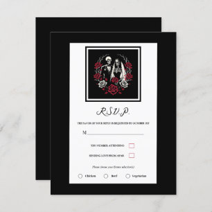 Invitation Roses blancs rouges et noirs Squelette mariage RSV