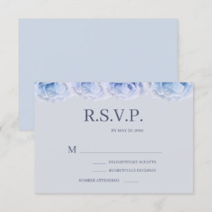 Invitation Roses bleu Dusty gris élégant mariage floral RSVP