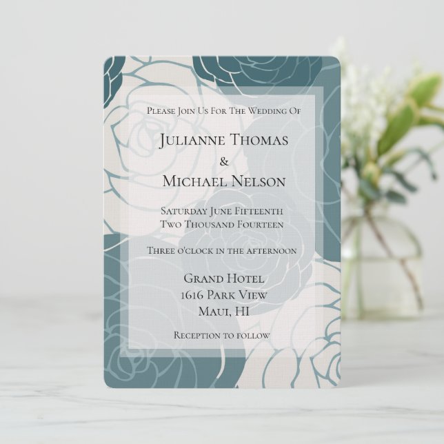 Invitation Roses bleues et blanches Floral Mariage romantique (Debout devant)