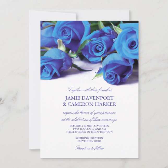 Invitation Roses bleus épousant l'invitation (Devant)
