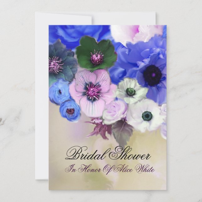 INVITATION ROSES BLEUS ET FLEURS D'ANÉMONE SHOWER NUPTIAL (Devant)