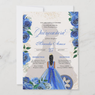 Invitation Roses Bleus Fancy Quinceanera Ouest Charro Glam I