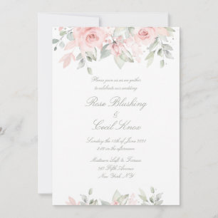 Invitation Roses Blushing Matte White Arrière - plan Mariage