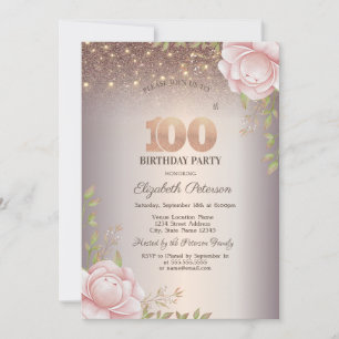Invitation Roses Boho,Guirlande Lumineuse Pailletée 100e Anni