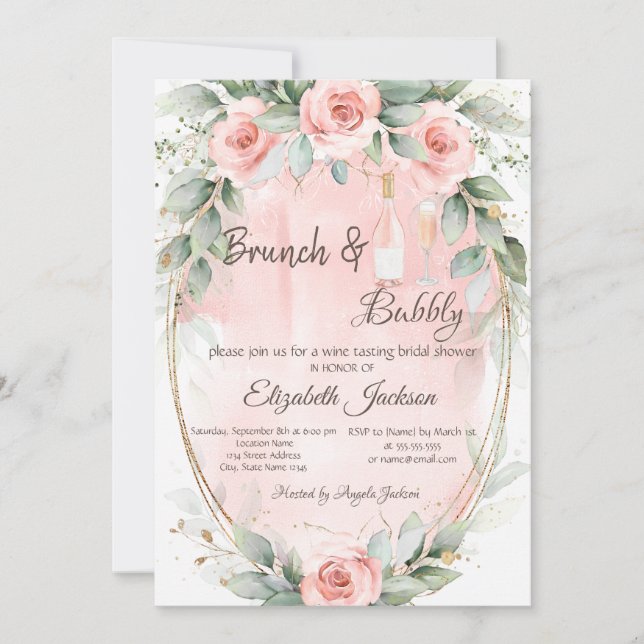 Invitation Roses, Brunch au cadre et Fête des mariées à bulle (Devant)