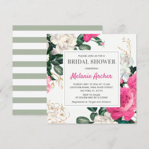 Invitation Roses Chic Hot Pink Fête de l'mariée Watercolor Pe