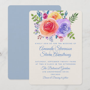 Invitation Roses Colorées Aquarelle Florale
