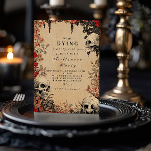 Invitation Roses Cramoisies & Crânes Rassemblement d'Hallowee