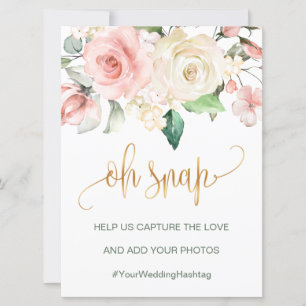 Invitation Roses crème rose Oh snap sign/hashtag mariage cart