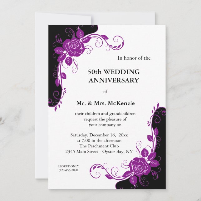 Invitation Roses d'anniversaire (violet) (Devant)