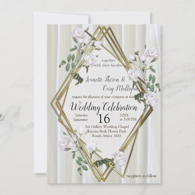 Invitation Roses d'aquarelle blanche peints sur la soie de ch (Devant)