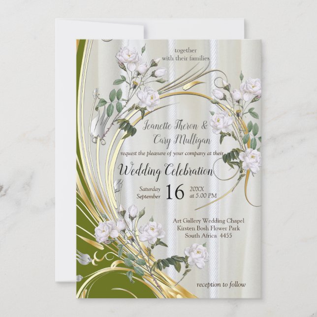 Invitation Roses d'aquarelle blanche peints sur la soie de ch (Devant)