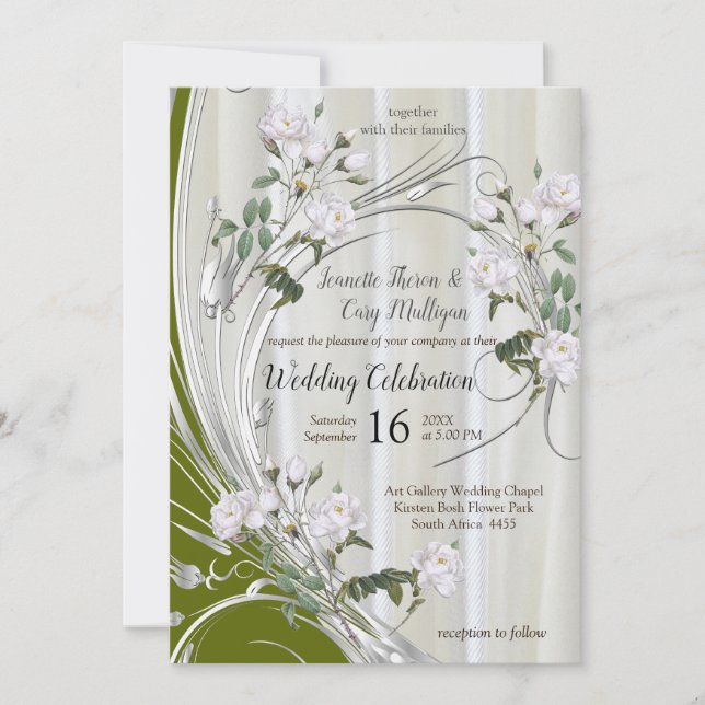 Invitation Roses d'aquarelle blanche peints sur la soie de ch (Devant)