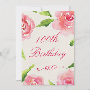 Invitation Roses d'aquarelle chic 100e anniversaire