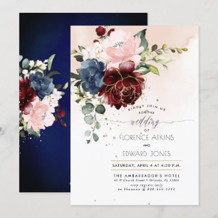 Invitation Roses d'aquarelle de la marine de Bourgogne