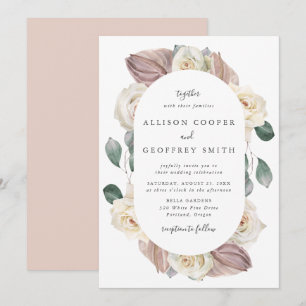 Invitation Roses d'aquarelle et Mariage de cadre ovale d'orch