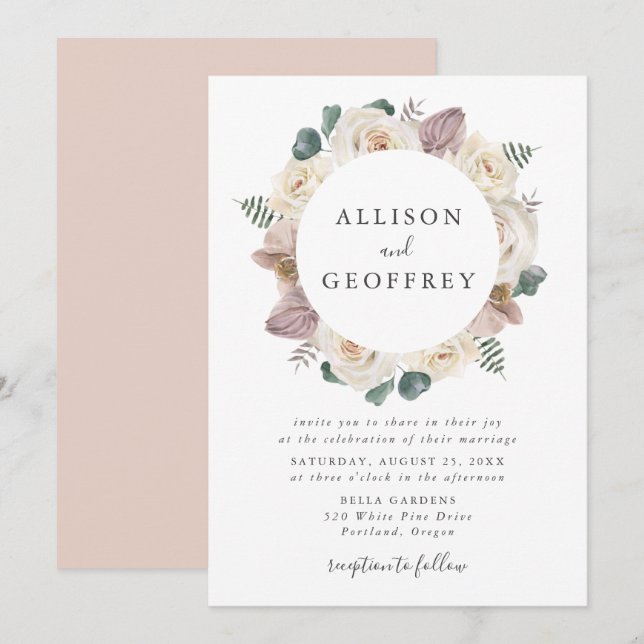 Invitation Roses d'aquarelle et Orchidées Mariage de cadre fl (Devant / Derrière)
