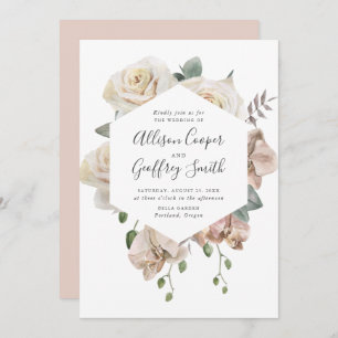 Invitation Roses d'aquarelle et Orchidées Mariage de cadre fl