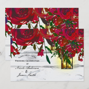 Invitation Roses d'aquarelle rouge romantique et Mariage de l