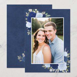 Invitation Roses de Boho bleu marbré Photo Mariage sous-sol