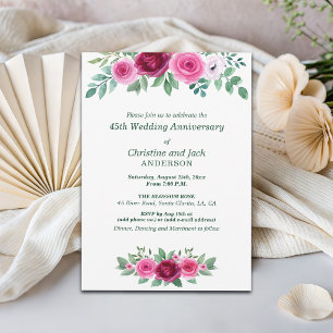 Invitation Roses de Bourgogne à l'aquarelle 45e anniversaire