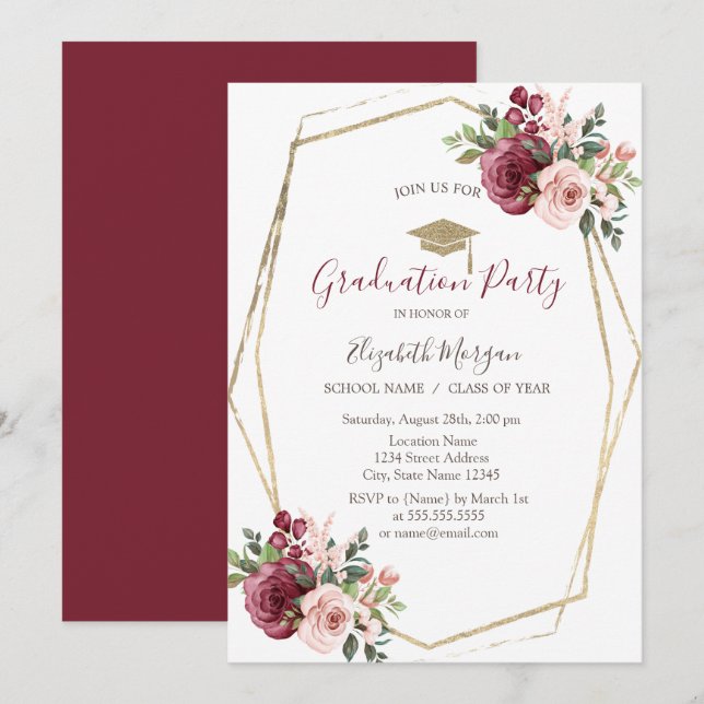 Invitation Roses de Bourgogne, Casquette de grade, Diplôme (Devant / Derrière)
