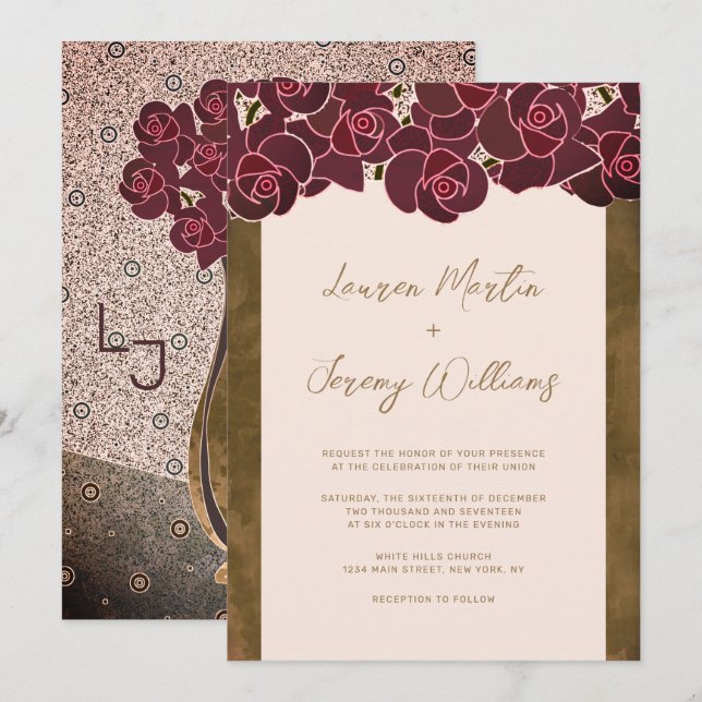 Invitation Roses de Bourgogne moderne dans Vase Pink Floral M (Devant / Derrière)