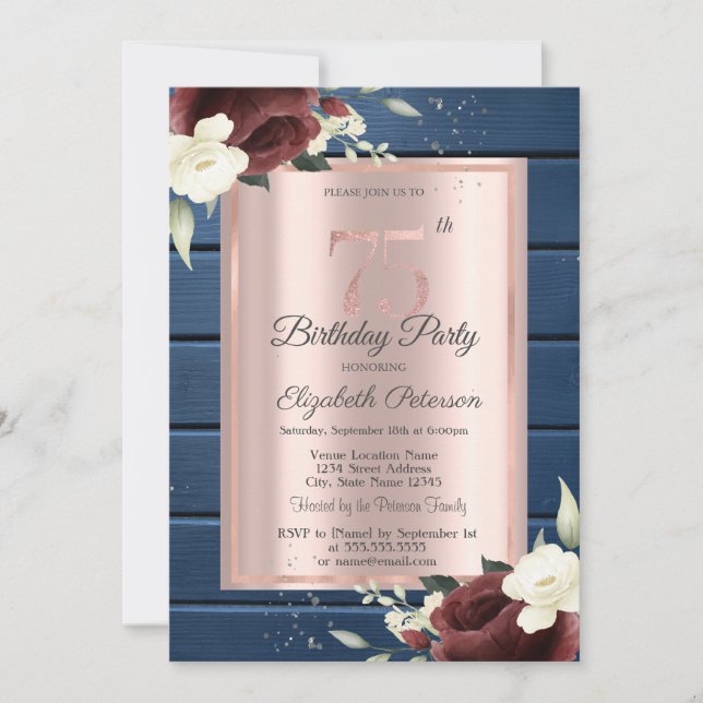 Invitation Roses de Bourgogne, Rose de bois bleu Or 75e anniv (Devant)