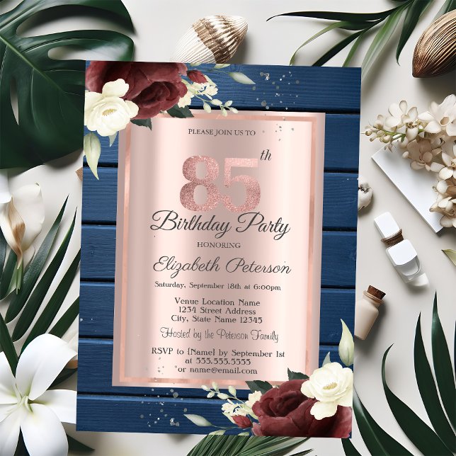 Invitation Roses de Bourgogne, Rose de bois bleu or 85e anniv (Créateur téléchargé)