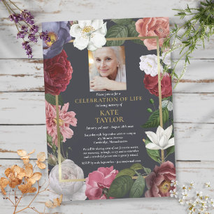 Invitation Roses de célébration de la vie Fleurs funéraires P