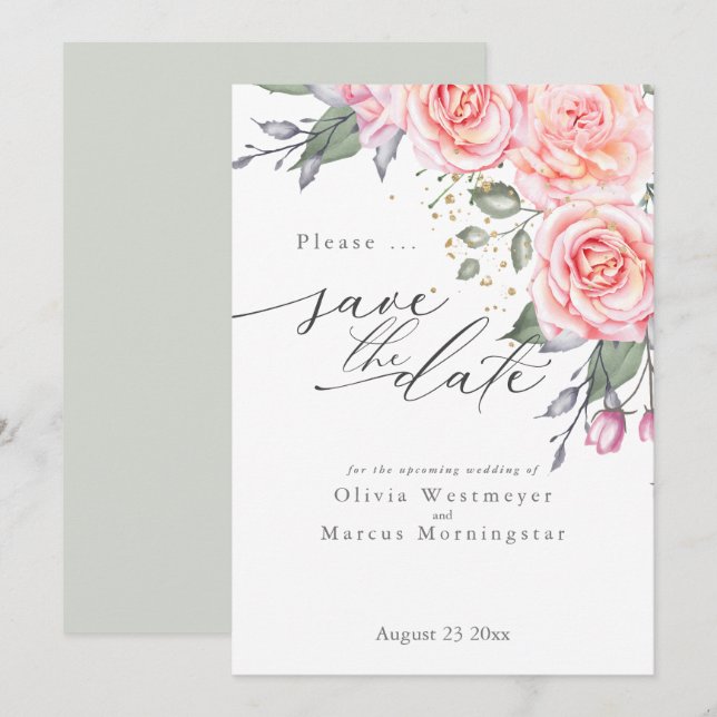 Invitation Roses de chalet rose rustique Enregistrer la date (Devant / Derrière)