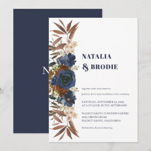 Invitation Roses de couleur bleu marine