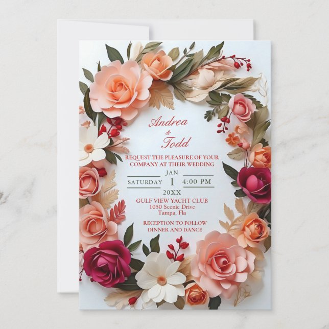 Invitation Roses de la couronne de fleurs marguerites mariage (Devant)