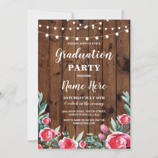 Invitation Roses de la fête de graduation Red Floral Invitati (Devant)