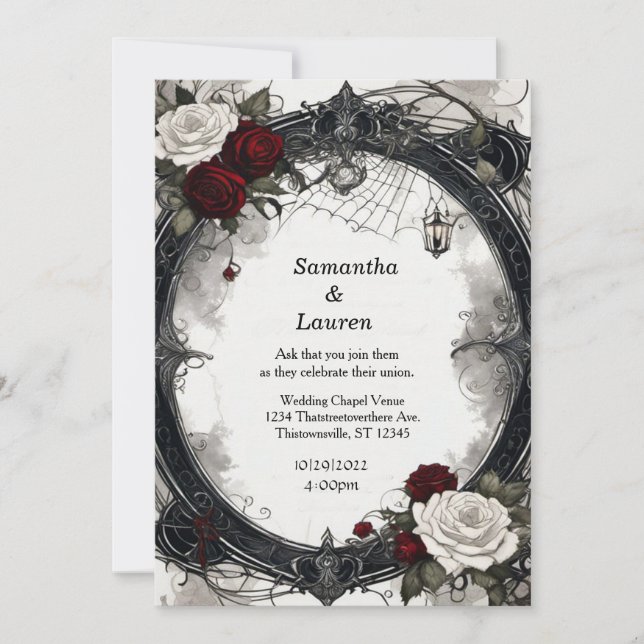 Invitation Roses de lit d'aquarelle Mariage de goth encadré (Devant)