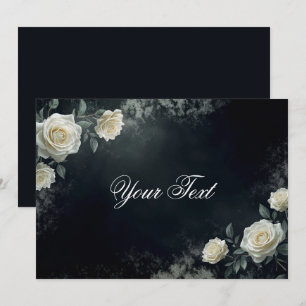 Invitation Roses de mariage blanches élégantes sur fond noir