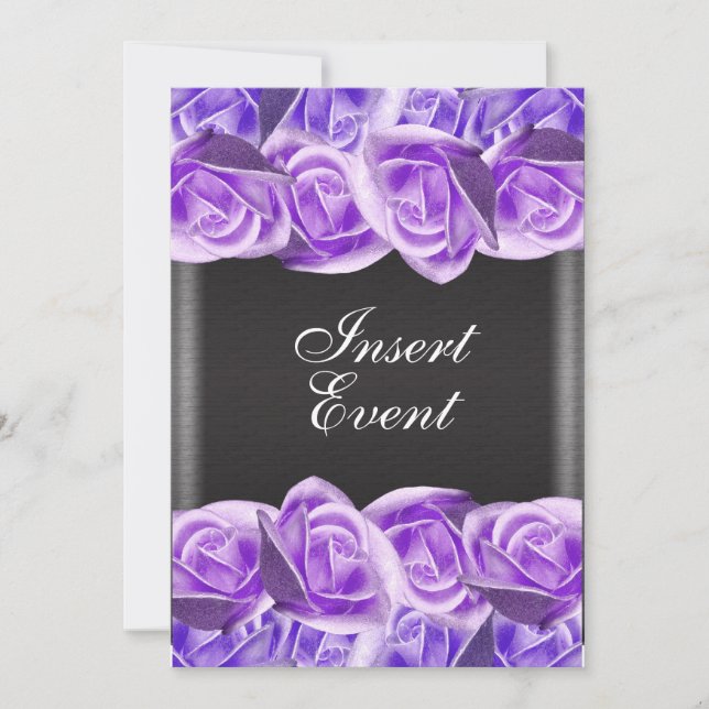 Invitation Roses de mariage noires lavande violettes (Devant)