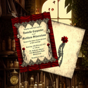 Invitation Roses de sang Mariage de la soie rouge et des crân