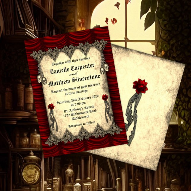 Invitation Roses de sang Mariage de la soie rouge et des crân (Créateur téléchargé)